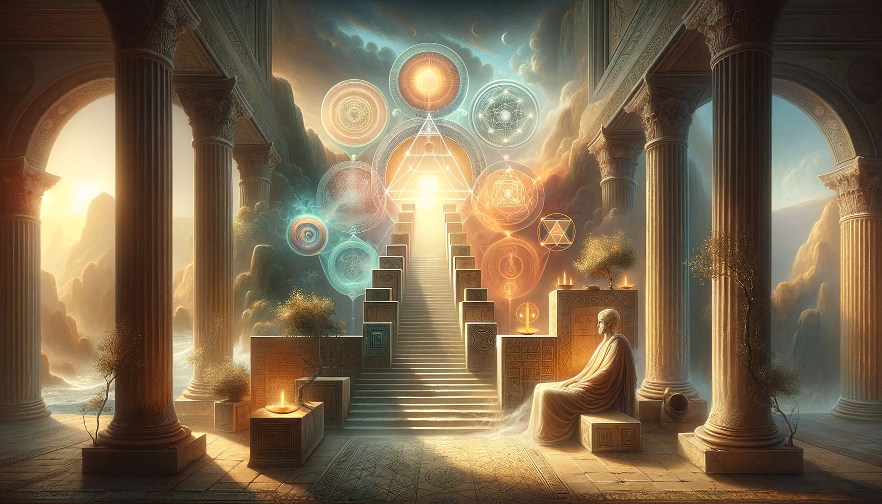 image, capturing the essence of Plotinus' teachings and the spirit of Neoplatonism. This visual representation should complement your article, offering readers a glimpse into the mystical and philosophical world of Plotinus