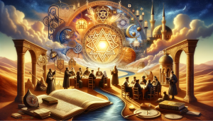 Dall·e 2023 12 18 12.26.34 A Conceptual Image Representing The Enlightened Journey Of Moses Ben Maimon, Also Known As Maimonides. The Image Should Feature A Medieval Setting Wit