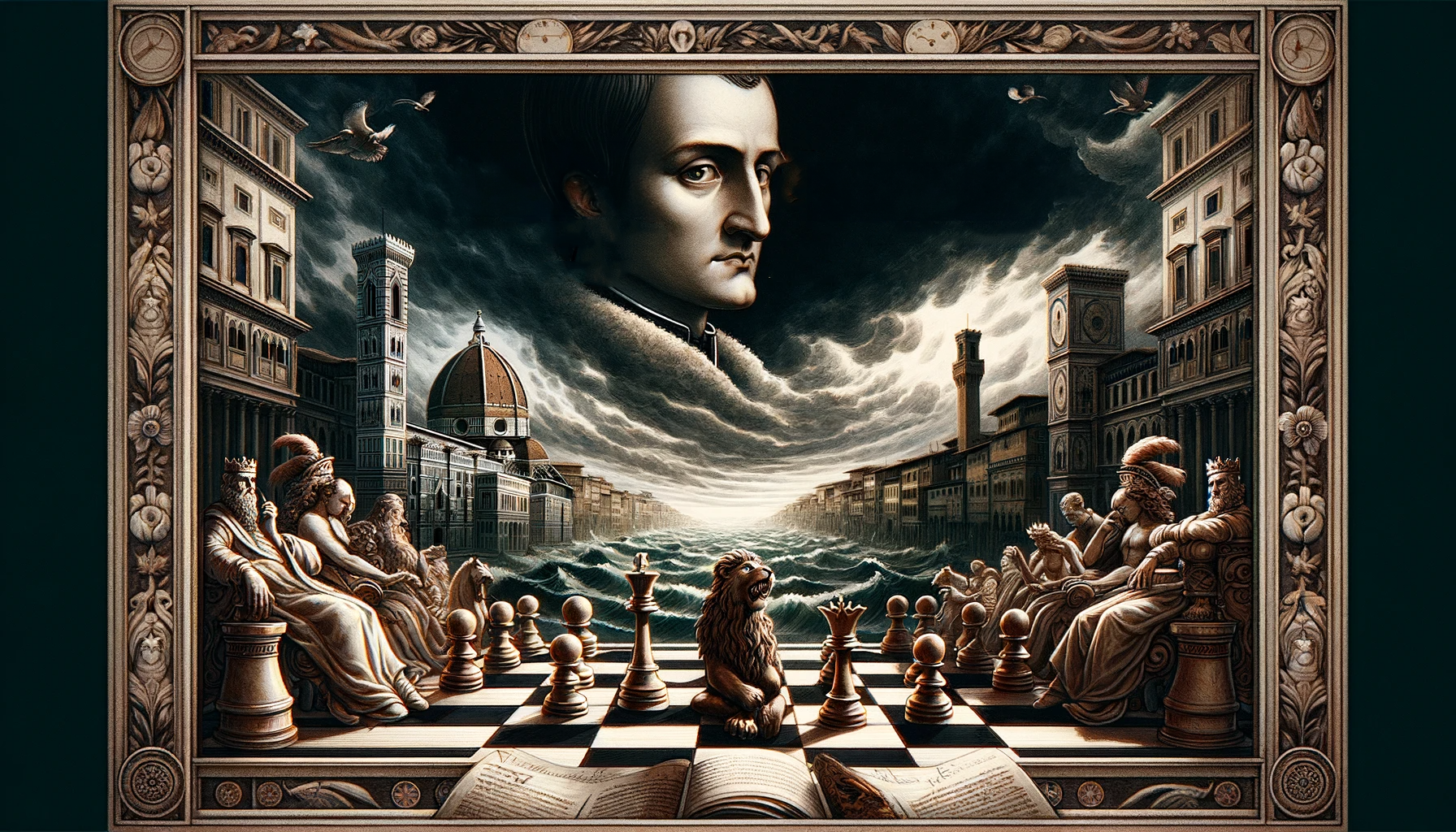 Dall·e 2023 12 28 17.29.41 A Widescreen Blog Header Image Depicting A Chessboard With Intricately Designed Pieces Symbolizing Political Figures, Set Against A Backdrop Of Renais