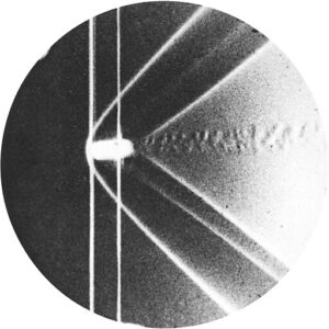Ernst Mach's historic 1887 photograph (shadowgraph) of a bow shockwave around a supersonic bullet[11]fired from a Werndl carbine.