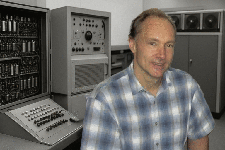 Conway Berners Lee on AI generated backdrop