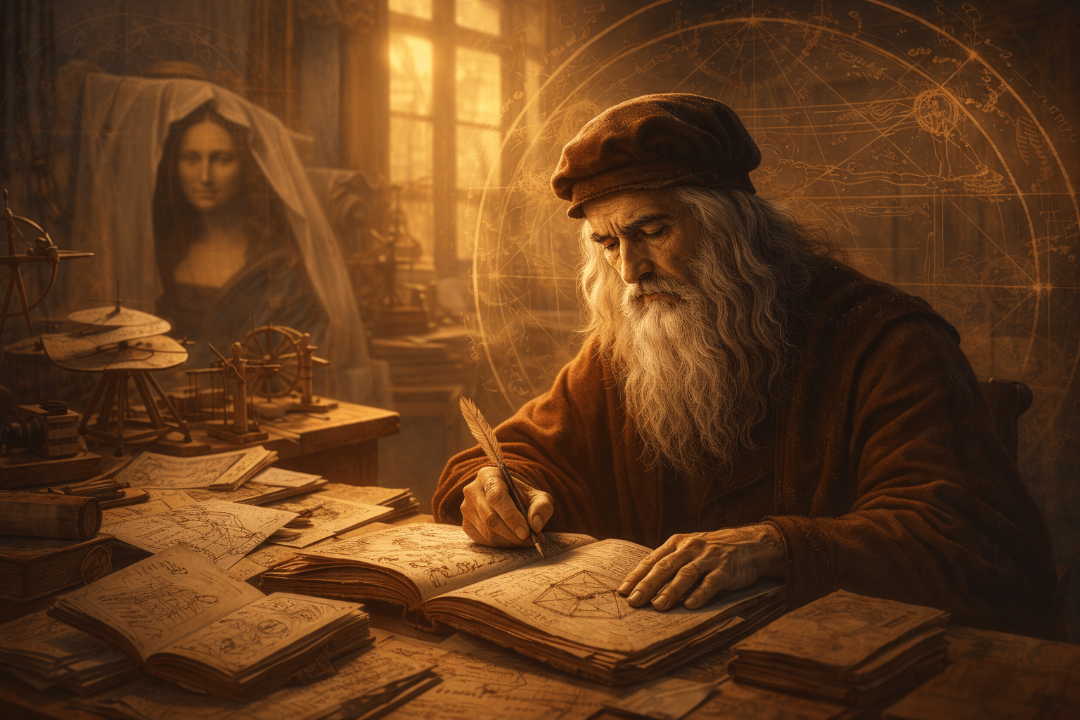 Leonardo in his creative studio